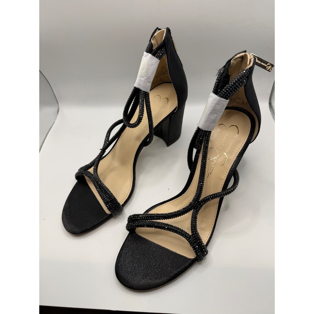 Jessica Simpson Black Embellished Strappy Block Heel Sandals Women's Size 9M
